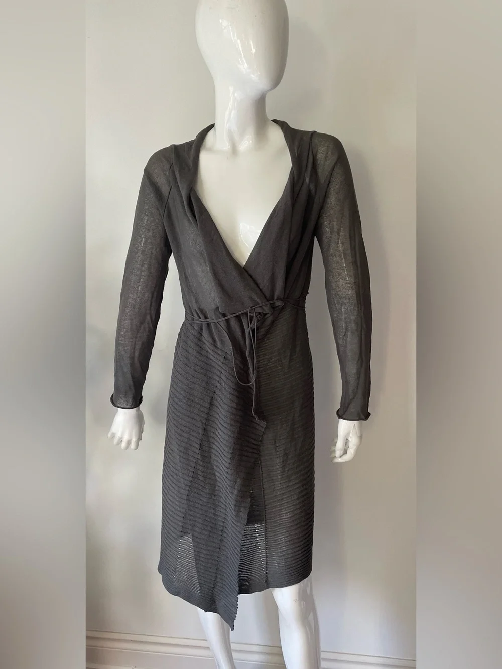Sarah Pacini Draped Knit Wrap Dress Sweater Taupe Gray Size S M - Picture 5 of 11